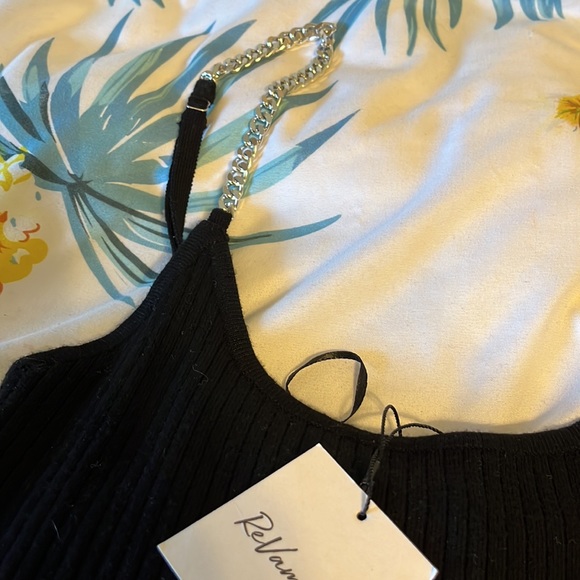 NWT black mid length dress with silver chain straps - Picture 2 of 3